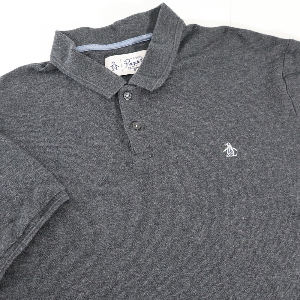 Original Penguin Mens Polo Shirt Large Gray Cotton Short Sleeve Logo OP4483